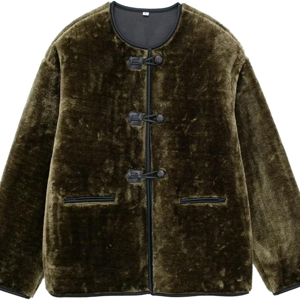 Vimyig Faux Shearling Coat Round Neck Oversized Fur Fleece Winter Jacket